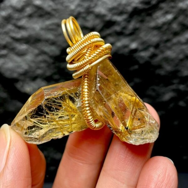 Natural Golden Rutilated Quartz Pendant - Raw 26g Tibetan Crystal for Wealth & Protection | Siguniang Spirit