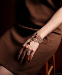 Tibetan Sacred White Crystal Mala (108 Beads) with Nine-Palace Shield and Amber-Style Accents, a Longevity Amulet.