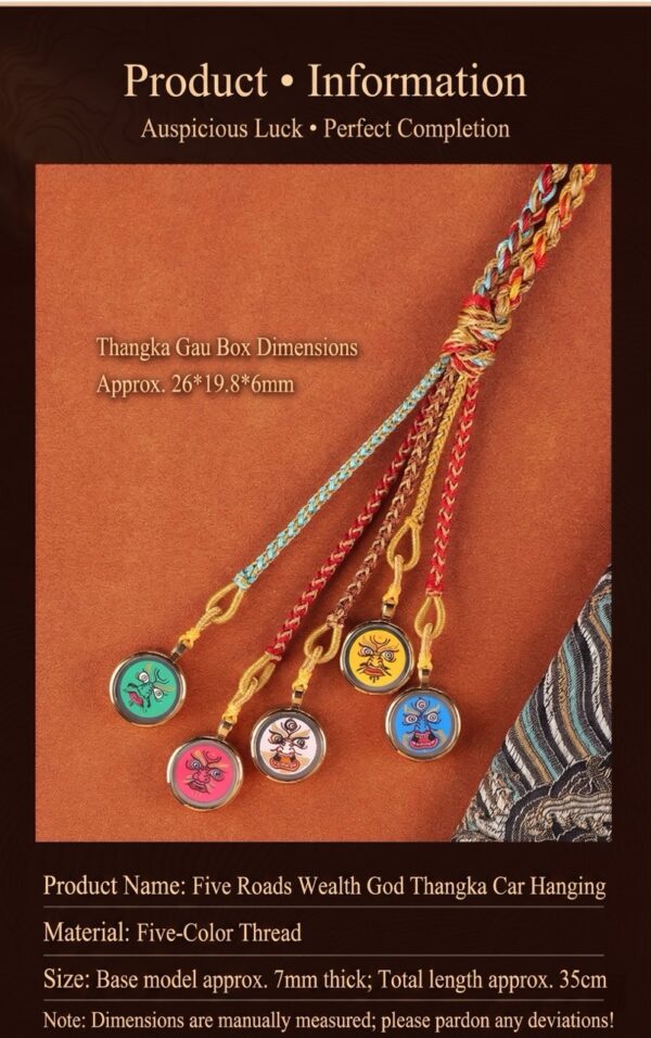 Himalayan Guardian: Hand-Painted Miniature Thangka of Five Wealth Deities Car Charm