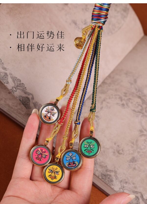 Himalayan Guardian: Hand-Painted Miniature Thangka of Five Wealth Deities Car Charm