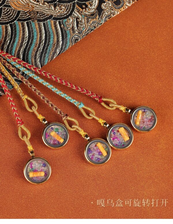 Himalayan Guardian: Hand-Painted Miniature Thangka of Five Wealth Deities Car Charm