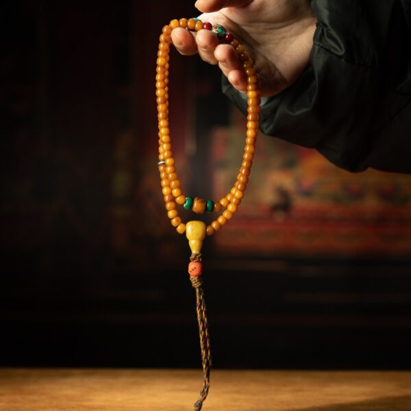 Qing Dynasty Antique Tibetan 108 Mala Beads | Aged Jade-Like Heritage Bracelet | Himalayan Spiritual Adornment