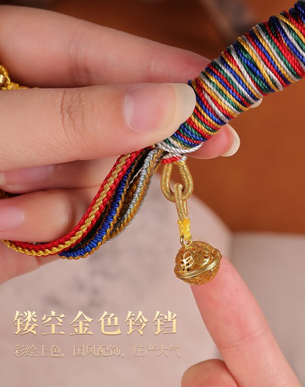 Himalayan Guardian: Hand-Painted Miniature Thangka of Five Wealth Deities Car Charm