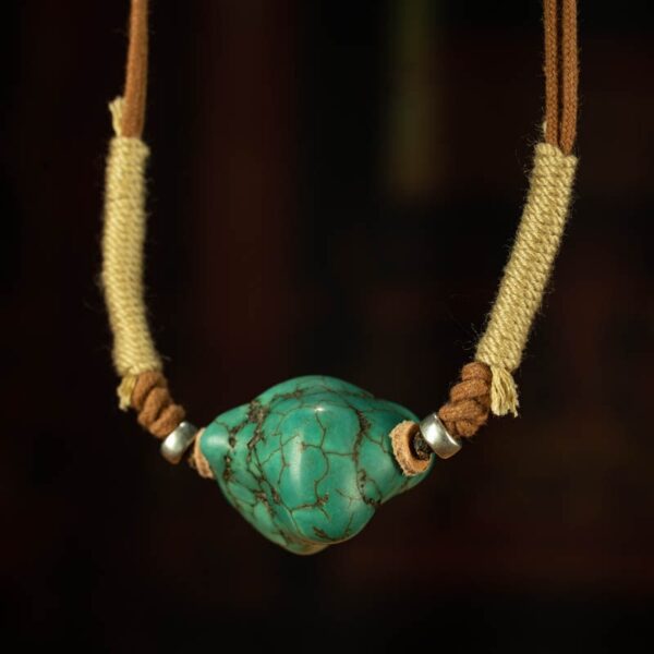 [Echoes of Time] Antique Tibetan Raw Turquoise Pendant | A Himalayan Guardian of Serenity