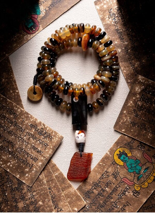 Authentic Tibetan Natural Goat Horn 108 Mala Beads - Spiritual Mala Necklace & Bracelet for Daily Presence