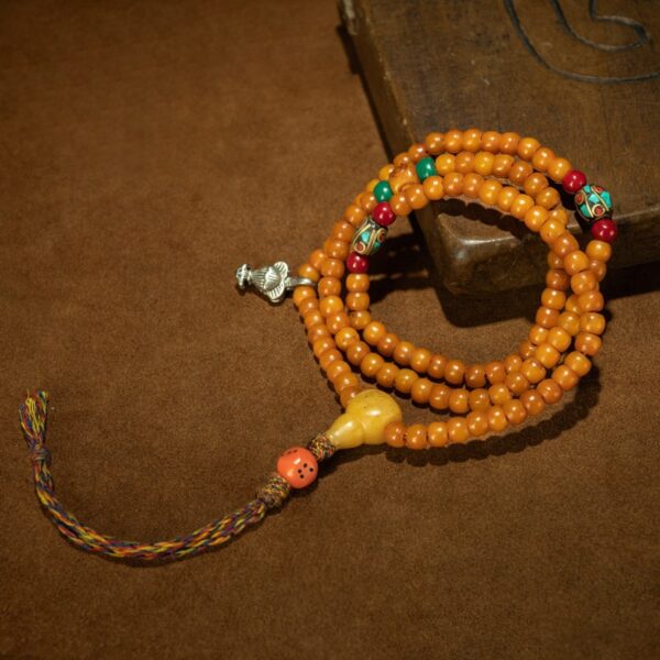 Qing Dynasty Antique Tibetan 108 Mala Beads | Aged Jade-Like Heritage Bracelet | Himalayan Spiritual Adornment