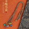 Himalayan Guardian: Hand-Painted Miniature Thangka of Five Wealth Deities Car Charm