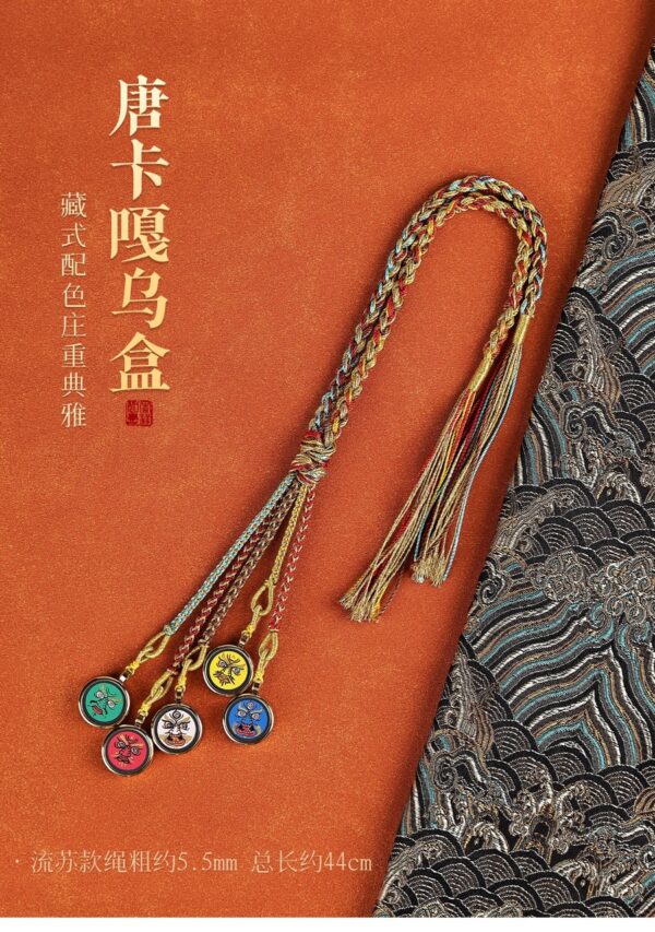 Himalayan Guardian: Hand-Painted Miniature Thangka of Five Wealth Deities Car Charm