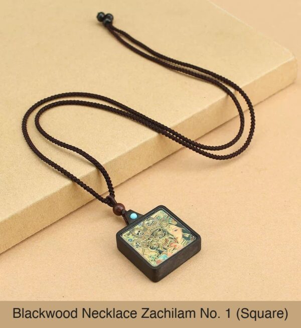 Sacred Geometry & Zodiac Guardian: Handmade Ebony Wood Tibetan Necklace