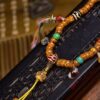 Tibetan 108 Star and Moon Bodhi Seed Mala Beads Necklace with Authentic Three-Line dZi Stone and Aged Agate