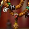 Tibetan 108 Star and Moon Bodhi Seed Mala Beads Necklace with Authentic Three-Line dZi Stone and Aged Agate