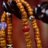 Tibetan 108 Star and Moon Bodhi Seed Mala Beads Necklace with Authentic Three-Line dZi Stone and Aged Agate