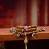 Tibetan 108 Star and Moon Bodhi Seed Mala Beads Necklace with Authentic Three-Line dZi Stone and Aged Agate